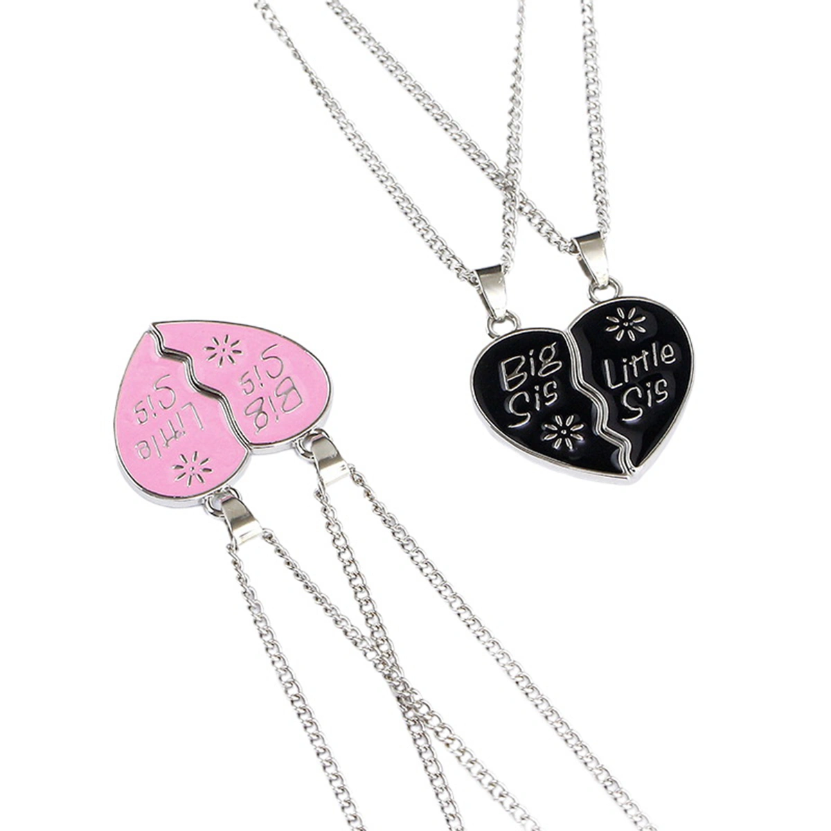 Puzzle Heart Pendant Necklace Little Big Sister Forever Necklaces Jewelry Graduation Gift (Pink)