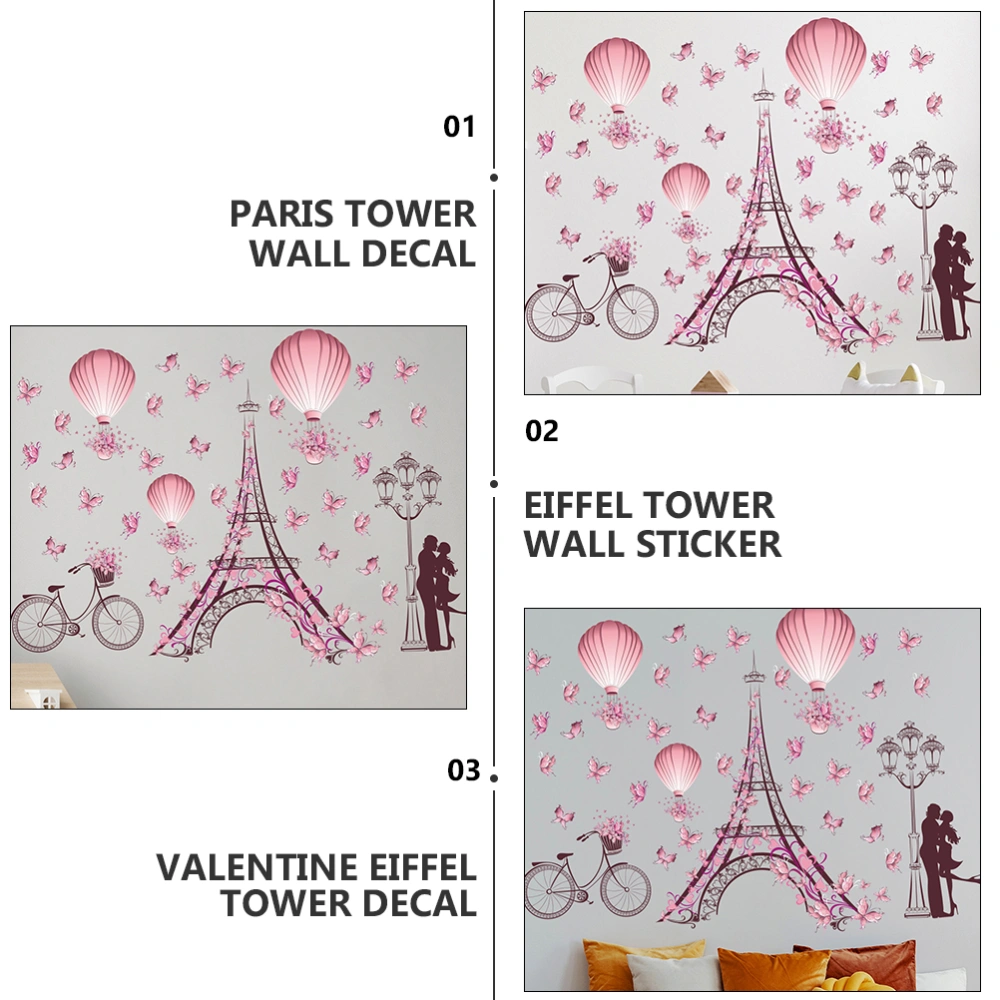 2 Sheets Valentine Day Wall Stickers Window Eiffel Tower Decals Romantic Sticker