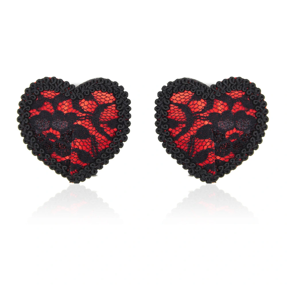 1 Pair of Womens Sexy Covers Heart Shaped Breast Pasty Reusable Self Adhesive Silicon Pasties (Black & Red)