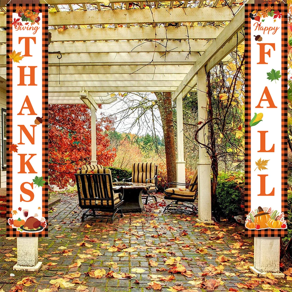 1 Pair Thanksgiving Porch Signs Happy Fall Door Banners Creative Hanging Decorations