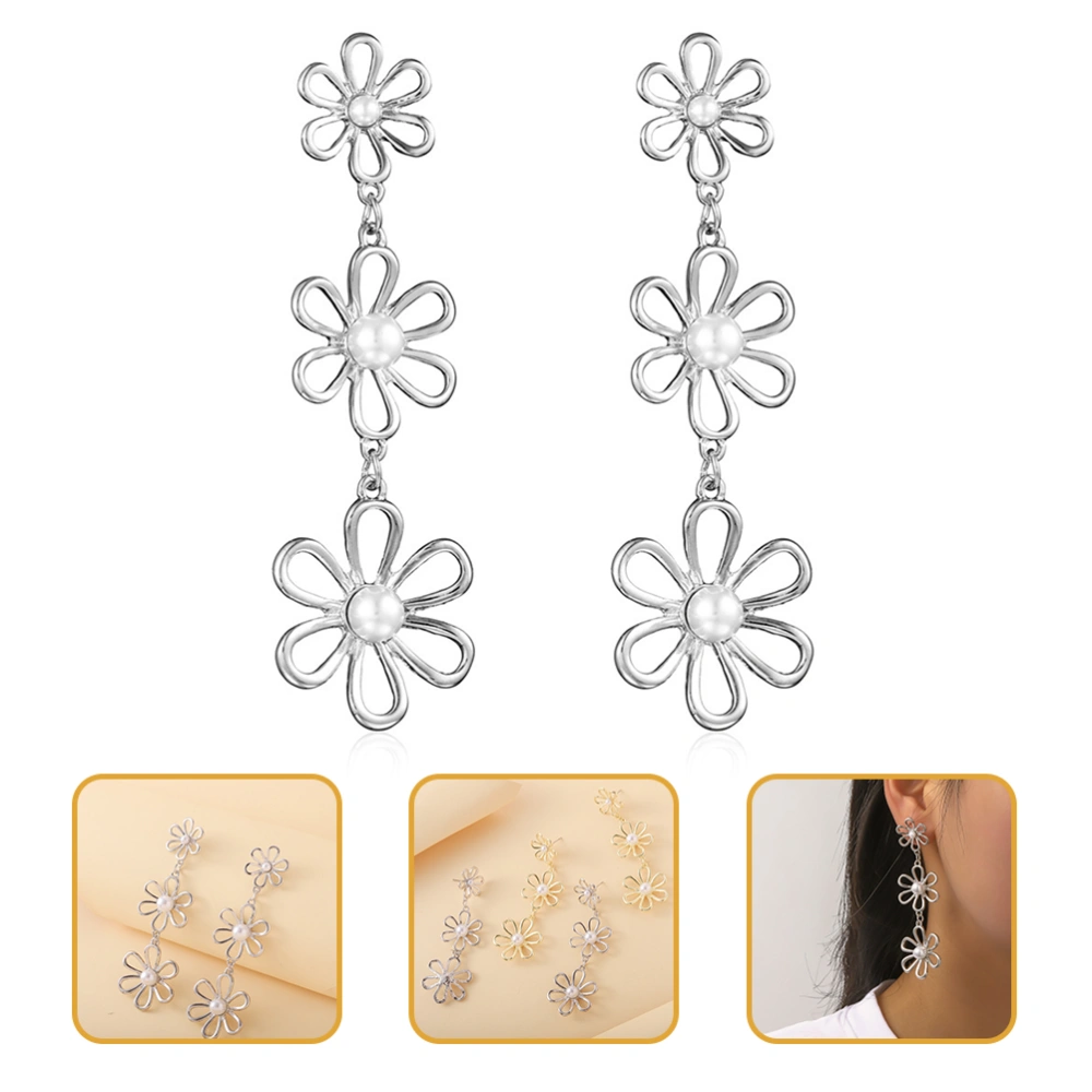 1 Pair Women Earrings Girls Drop Earrings Layered Flower Earrings Long Earrings