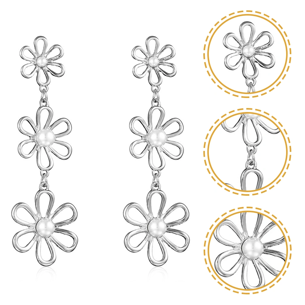 1 Pair Women Earrings Girls Drop Earrings Layered Flower Earrings Long Earrings