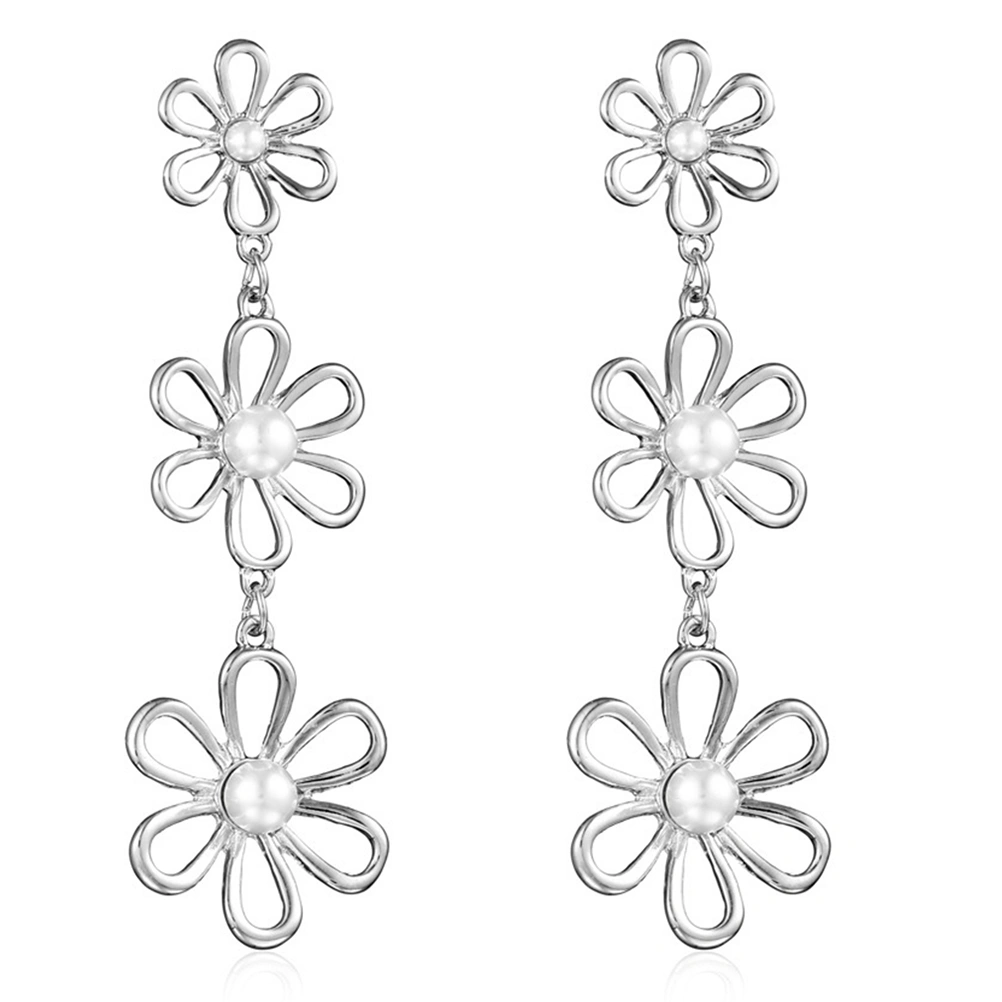 1 Pair Women Earrings Girls Drop Earrings Layered Flower Earrings Long Earrings