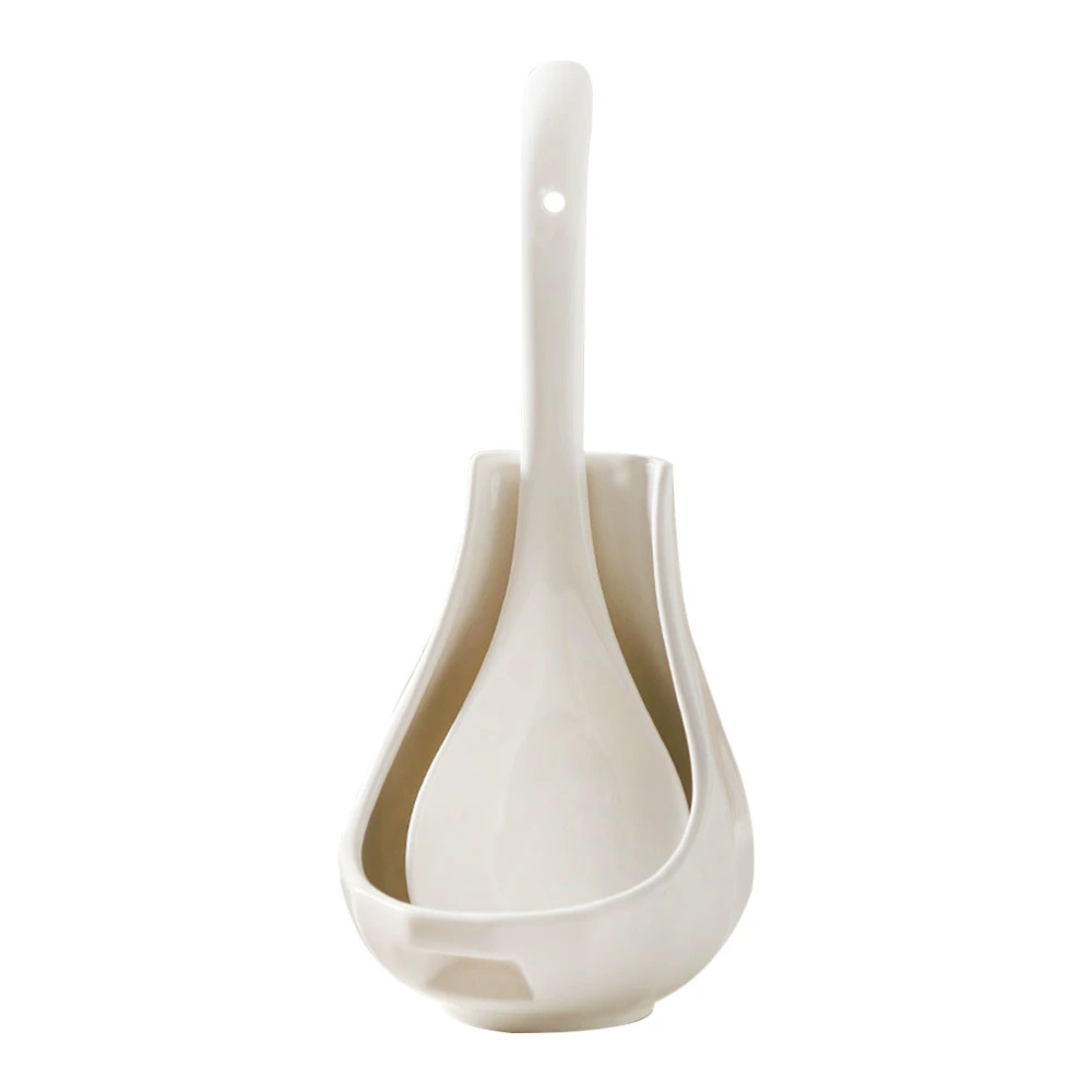 1 Set Practical Spoon Holder Ceramic Scoop Eating Spoon for Home (White)