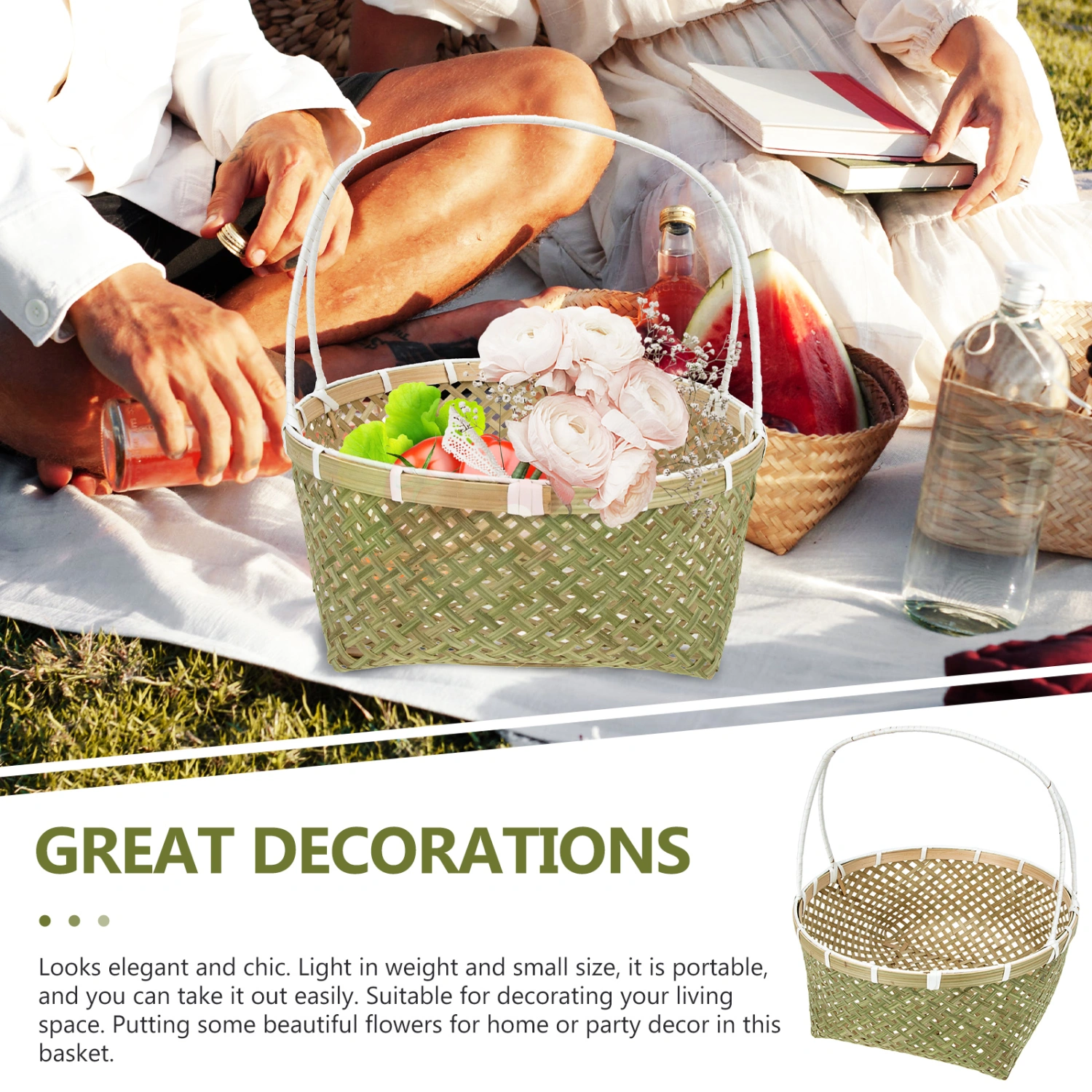 Bamboo Woven Portable Fruit Basket Outdoor Picnic Woven Basket Portable Basket
