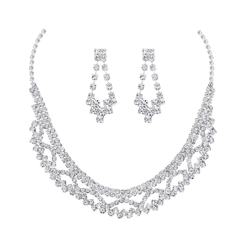 1 Set of Elegent Environmental Protection Alloy Bridal Necklace Set Bridal Necklace Earrings Set(Silver)