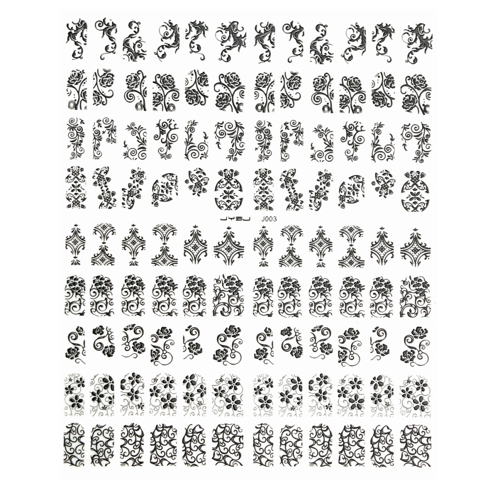 108pcs 3D Silver Flower Nail Art Stickers Decals Stamping DIY Decoration Tools (Black)