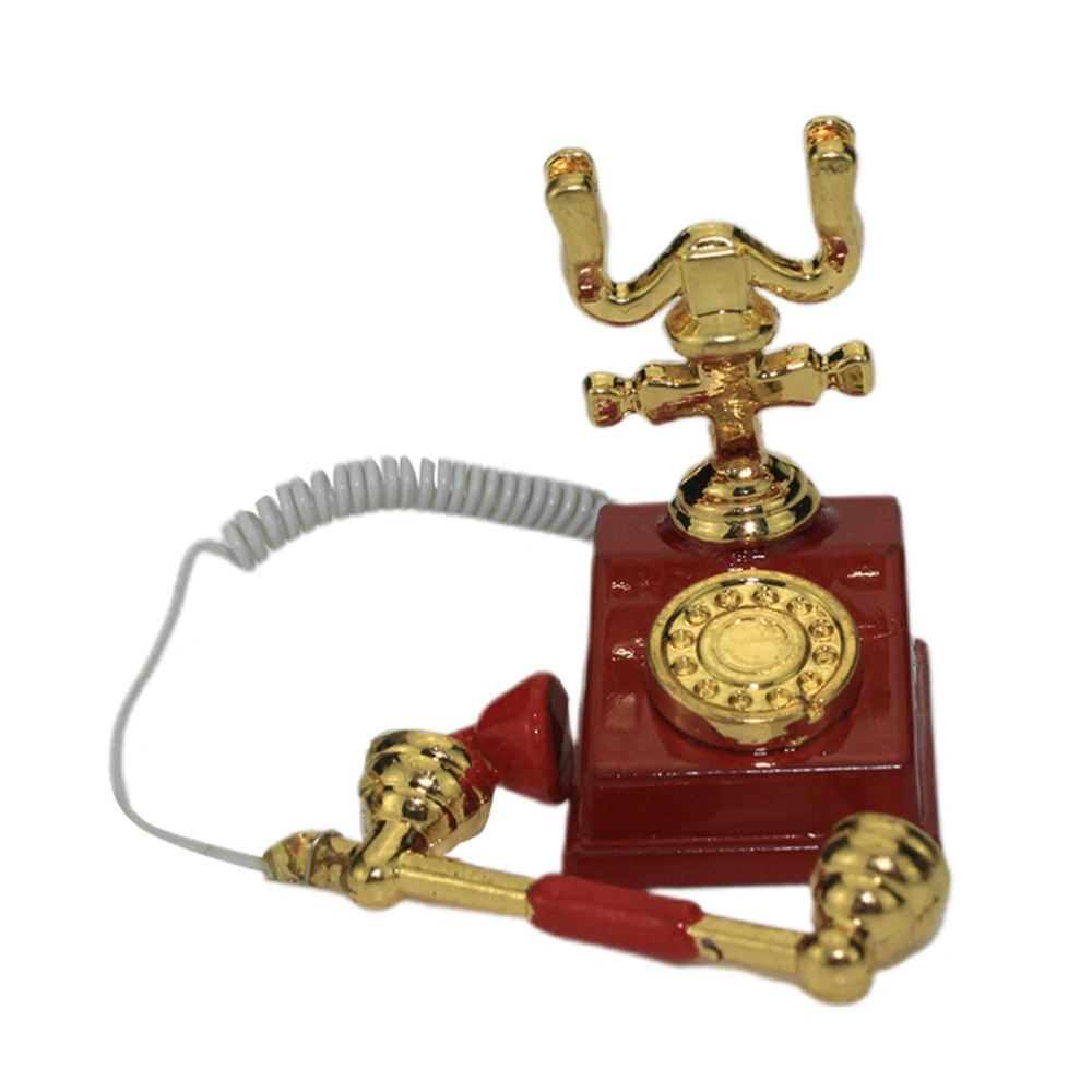 1PC Mini Retro Phone Model Decor Miniature Scene Phone Model Alloy Vintage Phone Model Crafts Delicate Mini House Accessories for Office Cafe Home Decor (Red)