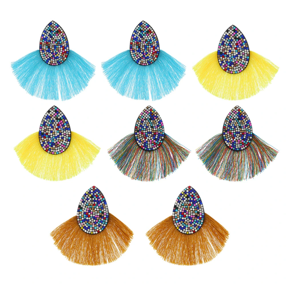 4 Pairs Fan-shaped Decorative Earrings Rhinestone Eardrops Ear Jewelries