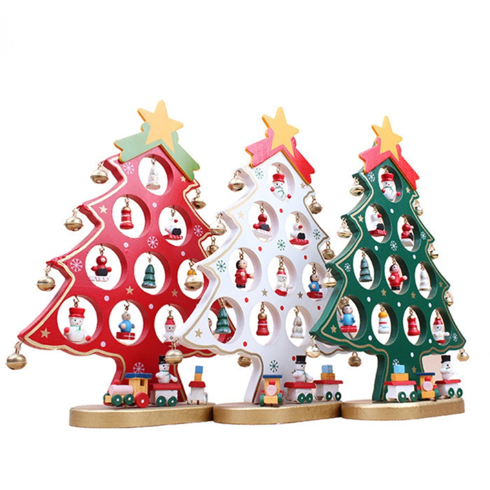 DIY Cartoon Wooden Christmas Tree Decoration Christmas Gift Ornament Table Desk Decoration (Green)