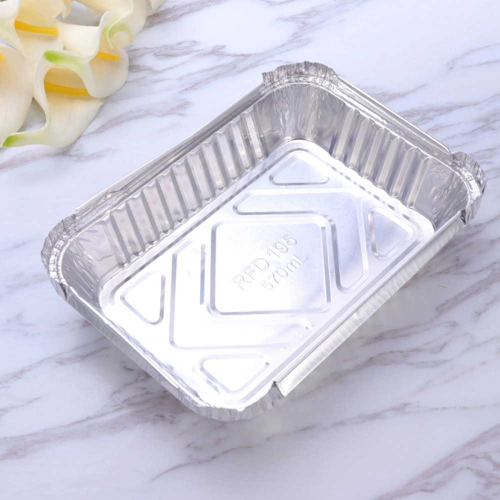 50pcs Tin Foil Barbecue Box Disposable Food Container One-off Takeaway Packing Boxes for Daily Use without Lid (Silver)