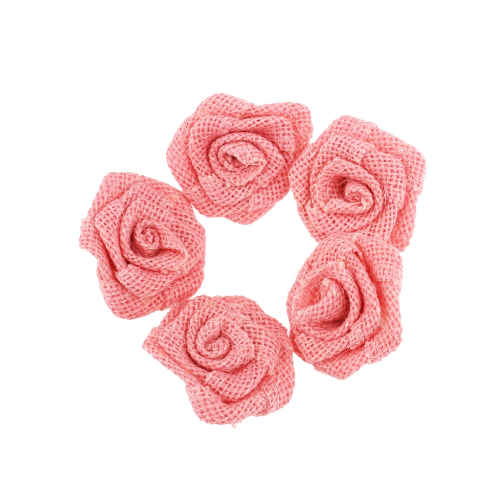 5pcs Hessian Burlap Rose Flowers for Christmas Wedding Decoration (Pink)