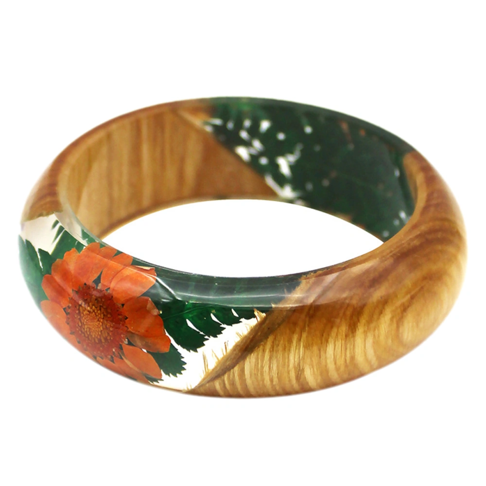 1pc Dried Flower Bracelet Elegant Dried Chrysanthemum Greenstone Fern Resin Bracelet Bangle