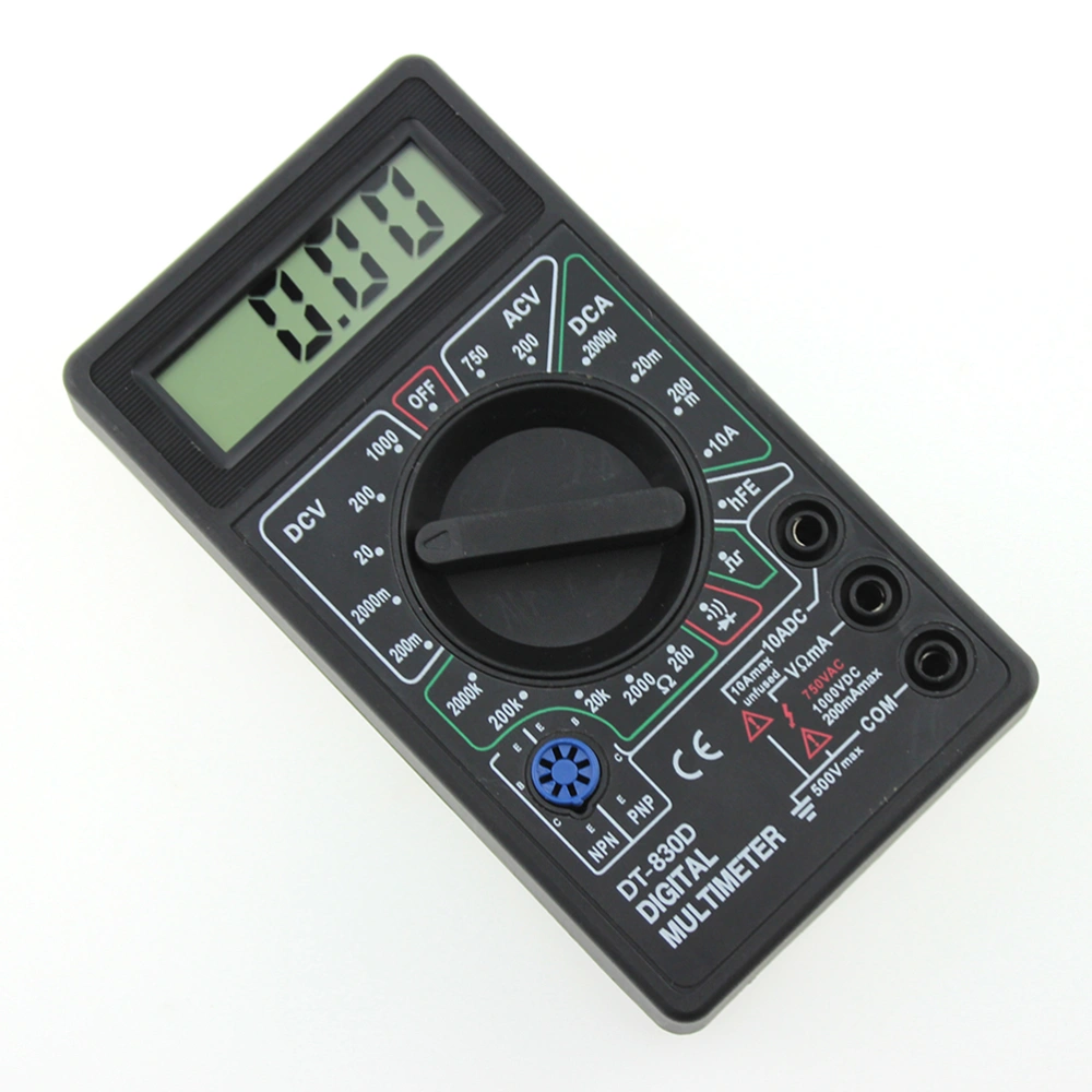 DT-830D Digital Multimeter with Buzzer Output Voltage Ampere Ohm Tester Probe DC AC LCD Overload Protection (Black)