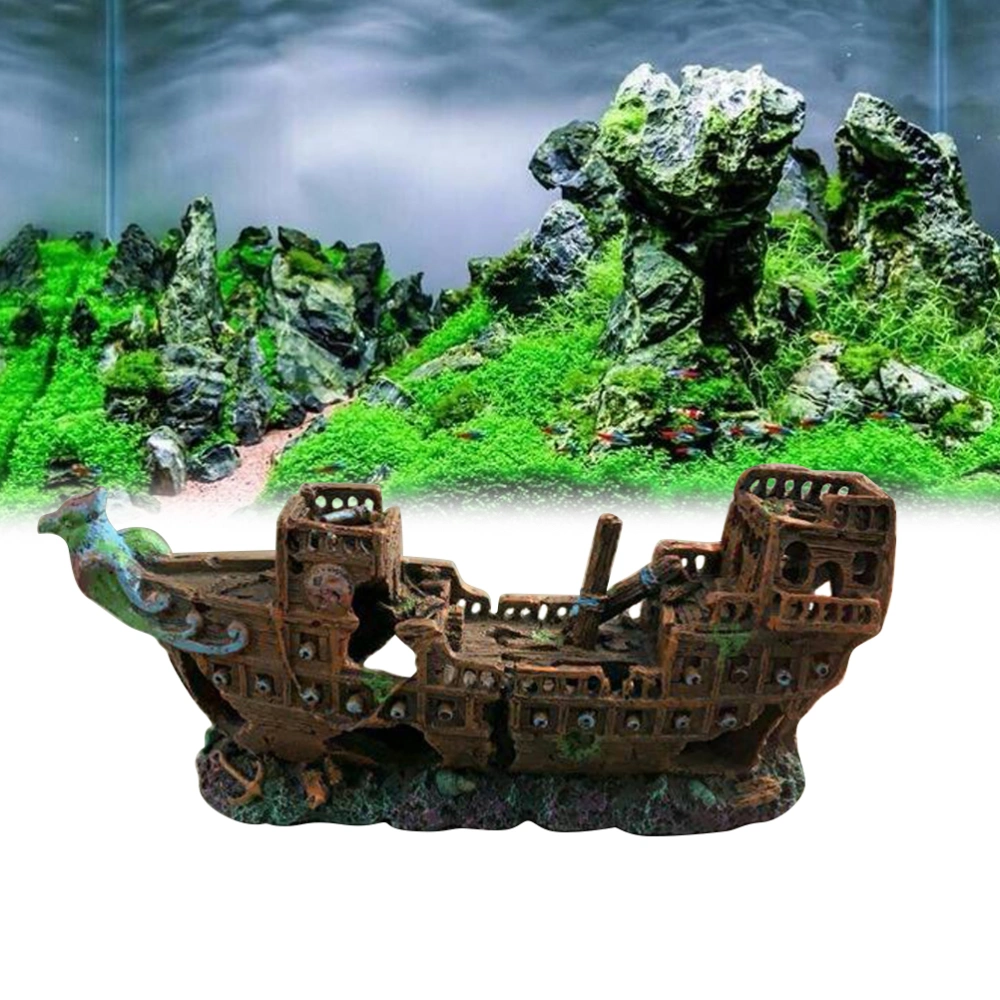 Fake Pirate Ship Aquarium Decoration Simulation Underwater Plants Fish Tank Decor Landscaping Ornament