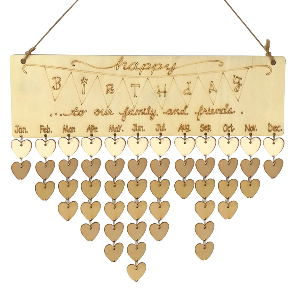 Happy Birthday Letter Hanging Wooden Plaque Board Festival Birthday Reminder DIY Calendar Gift for Home Party Decoration (1 Plaque, 1 Rope, 50 Heart Wooden Slices)