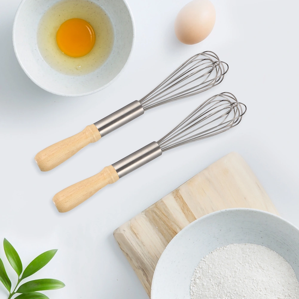 2PCS Stainless Steel Stirrer Wooden Handle Eggbeater Thickening 8-Wire Whisk Multifunctional Manual Stirrer for Home Use (12 Inches+14 Inches)