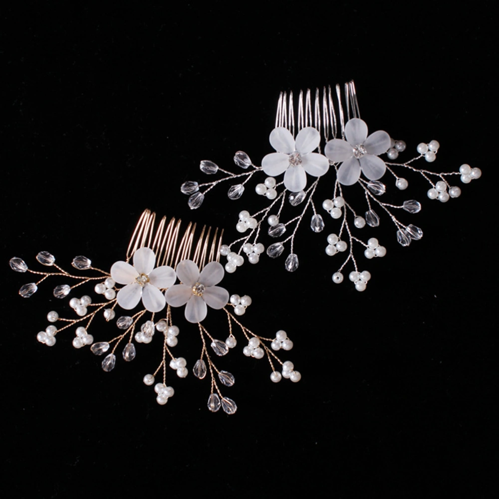 2Pcs Handmade Flower Comb Pearl Crystal Wedding Dress Accessories