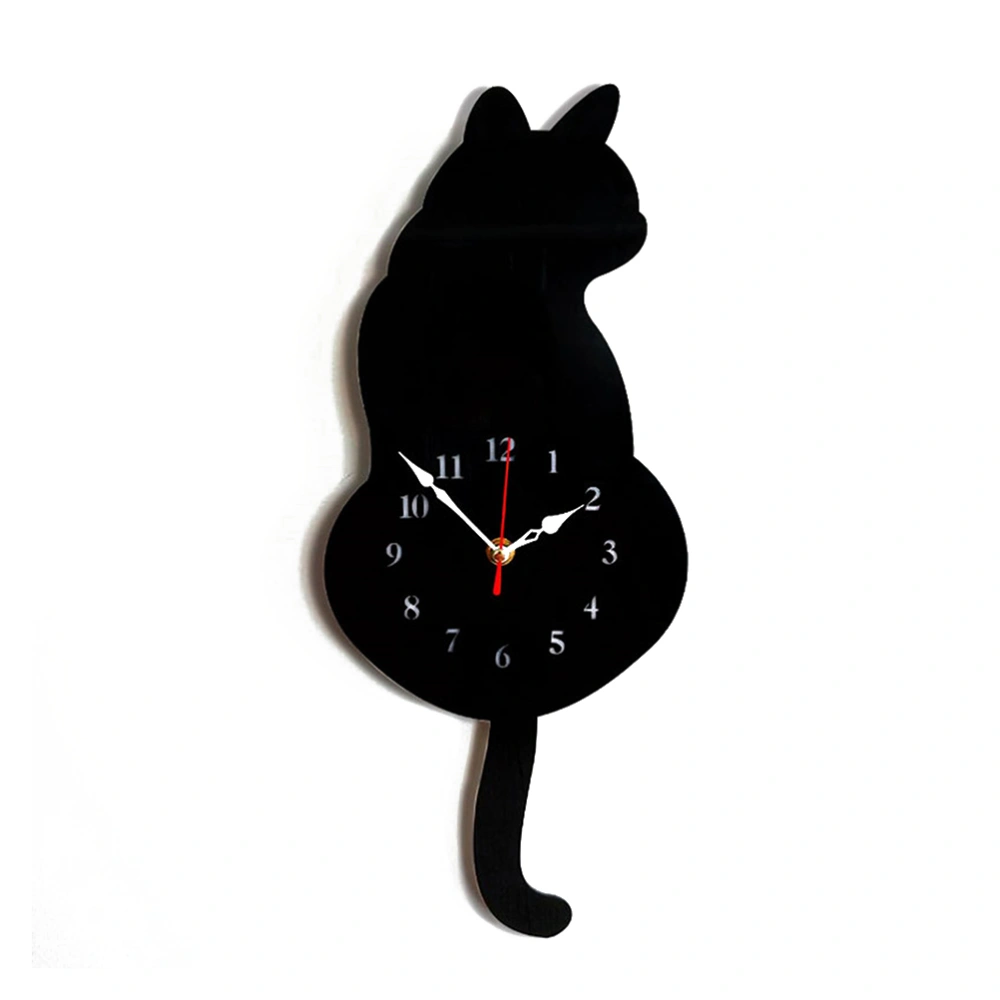 Modern Acrylic Wall Mute Wall Clock Shaking Tail Cat Call Clock Frameless Silent Room Home Decor (CC002)