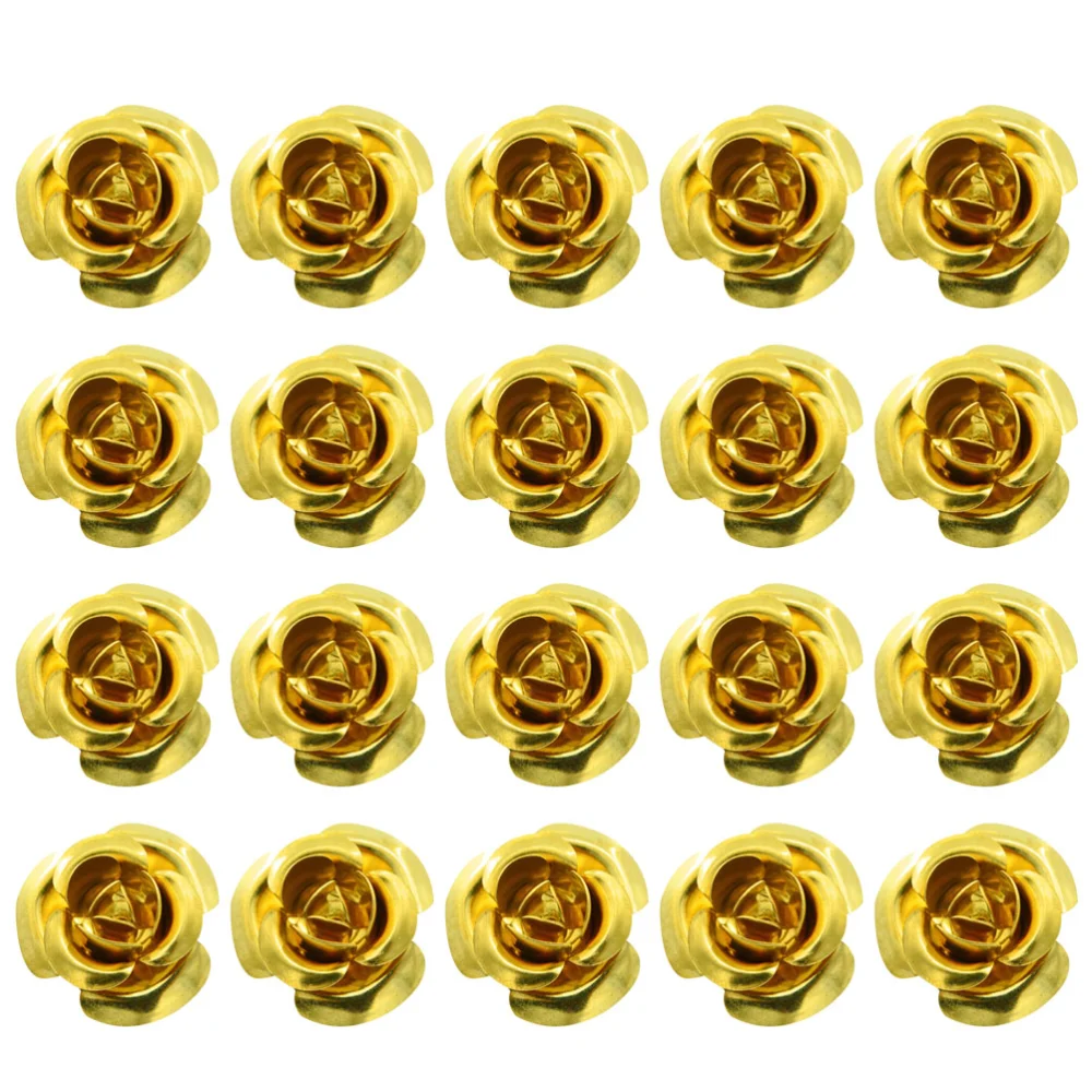 20 Pcs 15mm Simulation Rose Flowers Flatbacks Embellishments Copper Cabochons Cardmaking Scrapbooking for Phone Decorations DIY Jewelry Crafts (Golden)