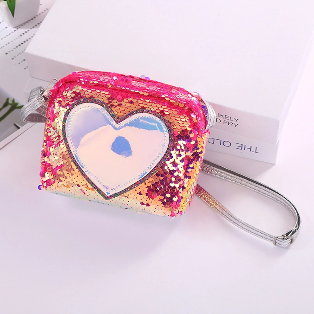 1PC Sequined Crossbody Bag Heart Shape Messenger Bag Fashion Schoolbag Shopping Bag for Women Students Girls