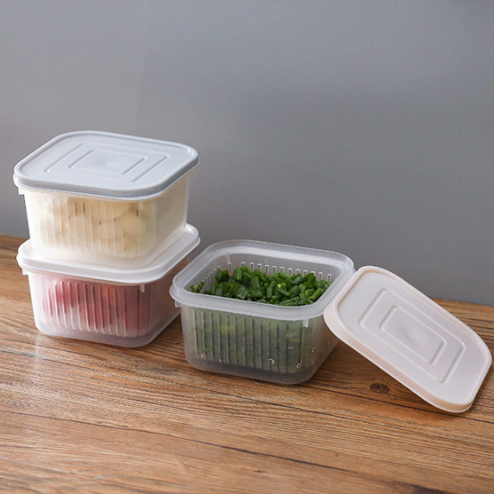 Kitchen Refrigerator Fruit and Vegetable Storage Box Transparent Storage Box Storage Crisper Container for Home Store Restaurant with Lid and Drainer Piece (White)