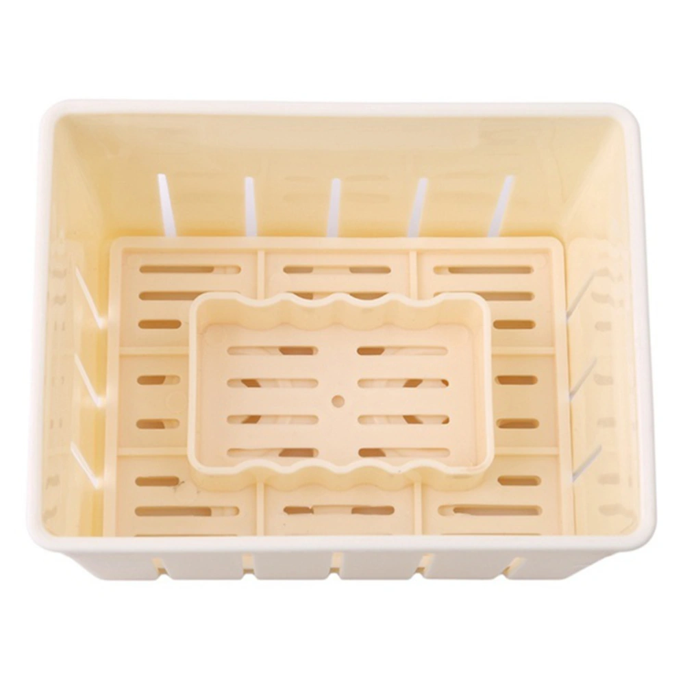 Plastic Tofu & Cheese Press Mold Maker Homemade Making Mold Cutter Box Case DIY Pressing Mould Kitchen Tool With A Cotton Gauze (Yellow)