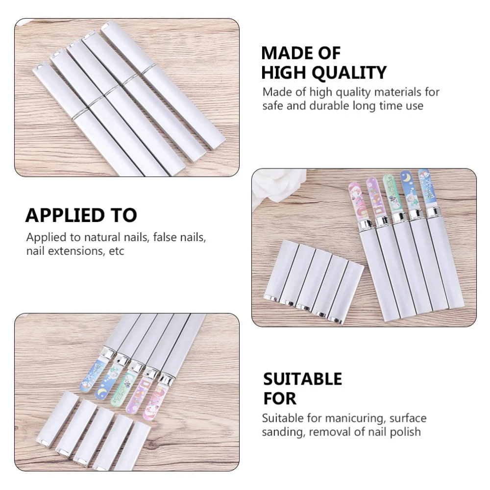 10pcs Christmas Glass Nail Files Gradient Manicure Nail Buffer Install Tube for Nail Grooming （Random Style）