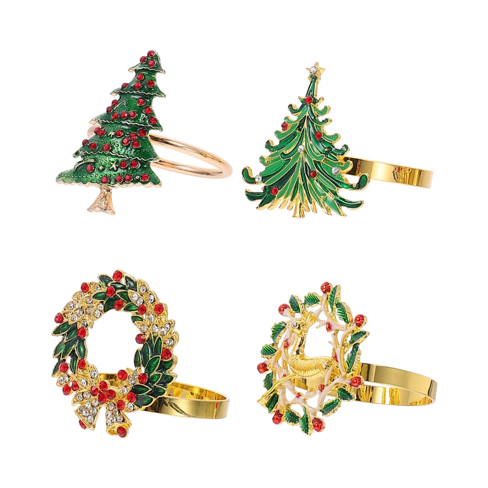 4pcs Xmas Tree Deer Shape Napkin Buckles Christmas Party Table Decor Supplies