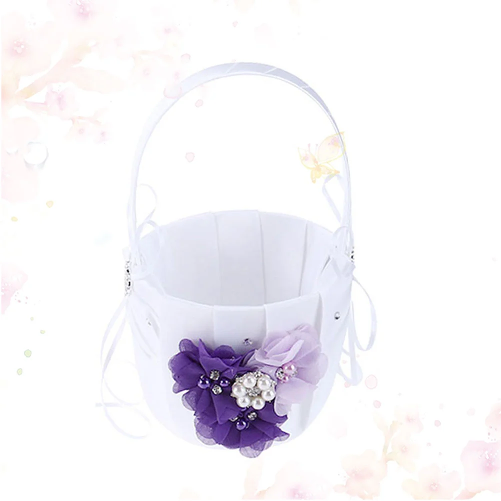 1pcs Wedding Flower Girl Bride Basket Matrimony Processions Rose Petals Holder Ceremony Party Flower Girl Basket for Wedding Ceremony Party Decoration (Purple)