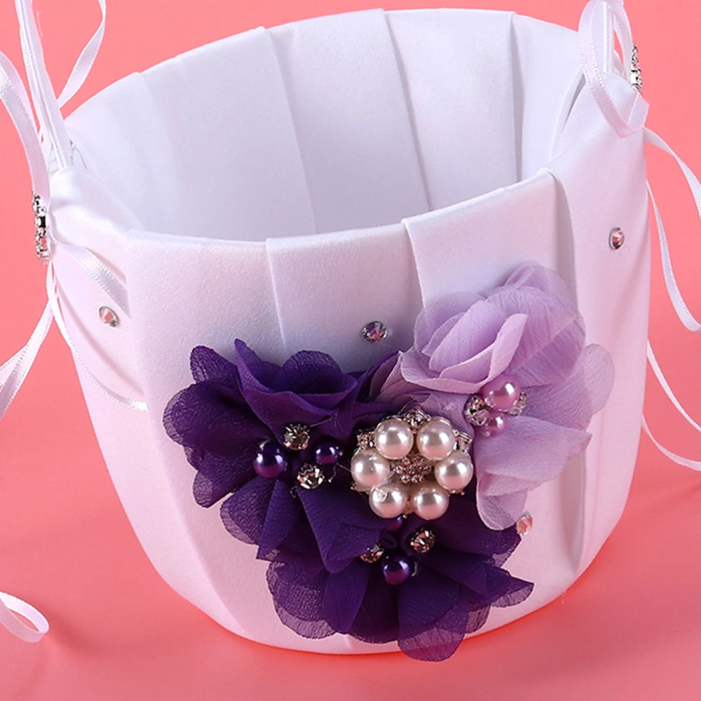 1pcs Wedding Flower Girl Bride Basket Matrimony Processions Rose Petals Holder Ceremony Party Flower Girl Basket for Wedding Ceremony Party Decoration (Purple)