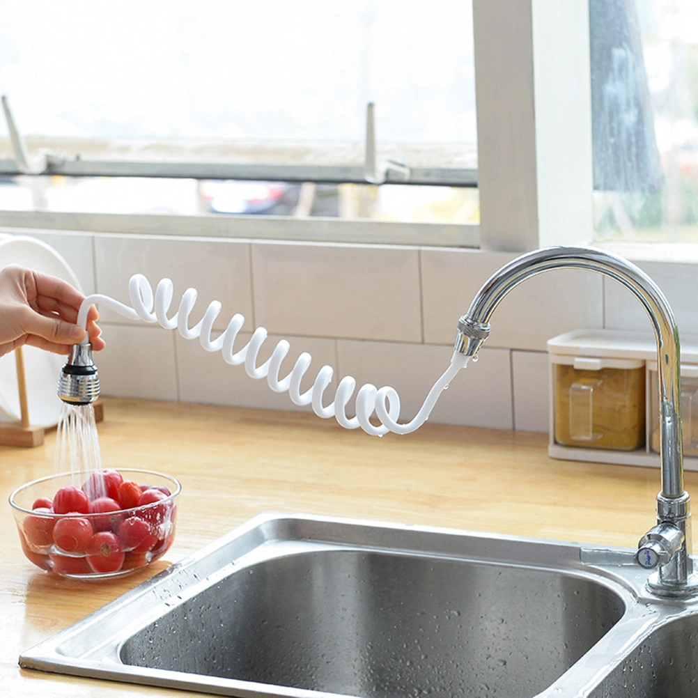 Home Kitchen Long Hose Portable Pullable Foaming Faucet Extension Extender(White)