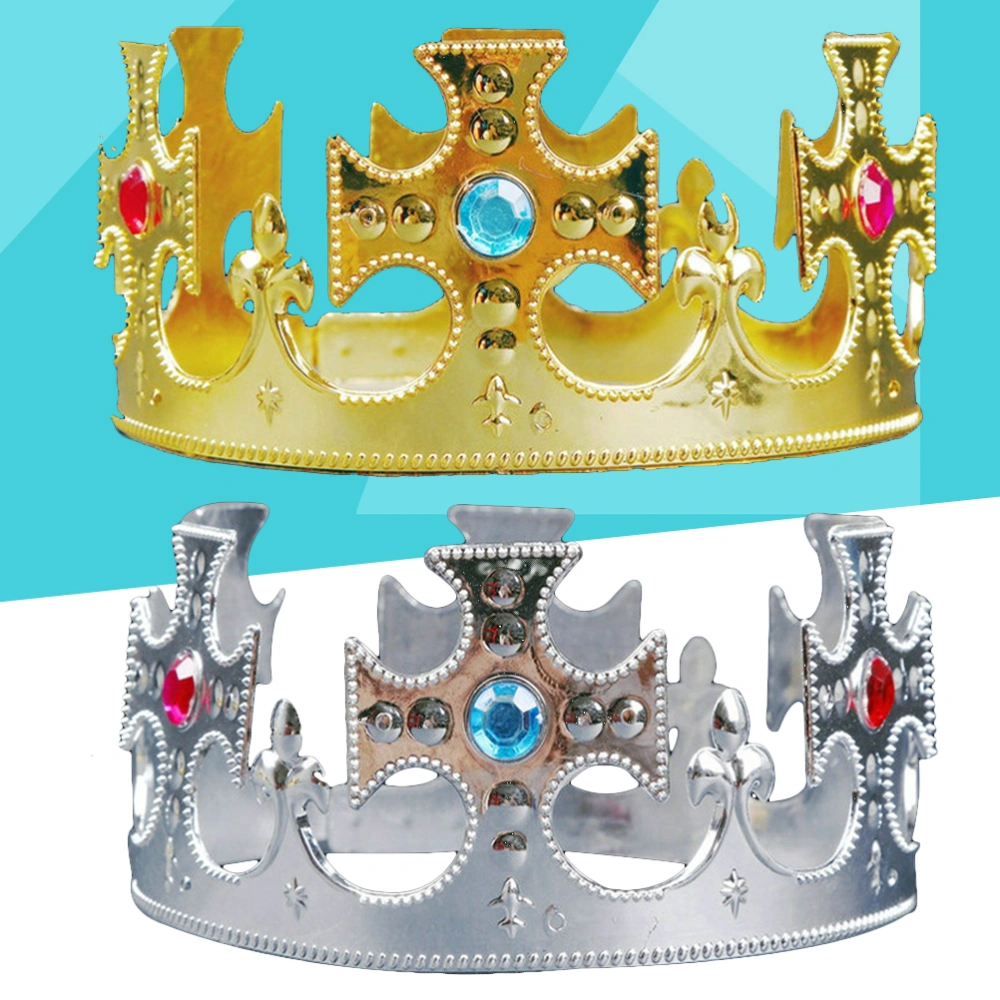 2Pcs Birthday Tiara Prince Crown Hats Kids Party Favors Supplies Decoration (Cross)