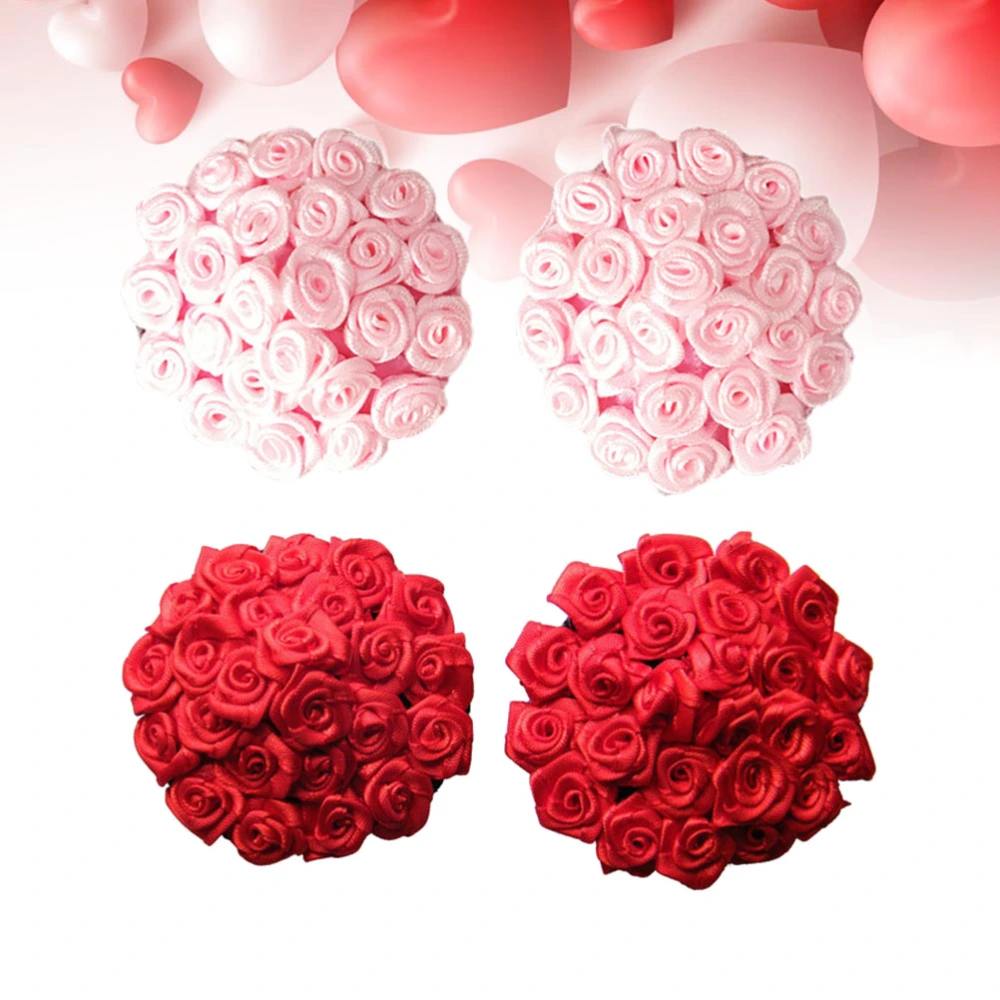 2 Pair Sexy Rose Breast Sticker Fashion Breast Sticking Art Women Breast Decoration for Valentine's Day Presents Femal Ladies (Pink + Red)