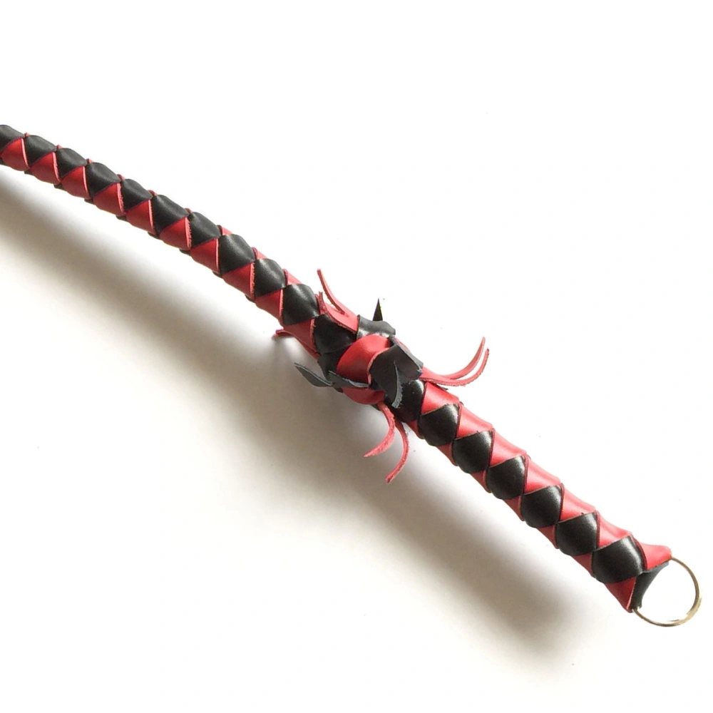 Role Play Flirting Leather Whip Handmade Woven Handle Sex Toy Adult Products for Couple (Red and Black)