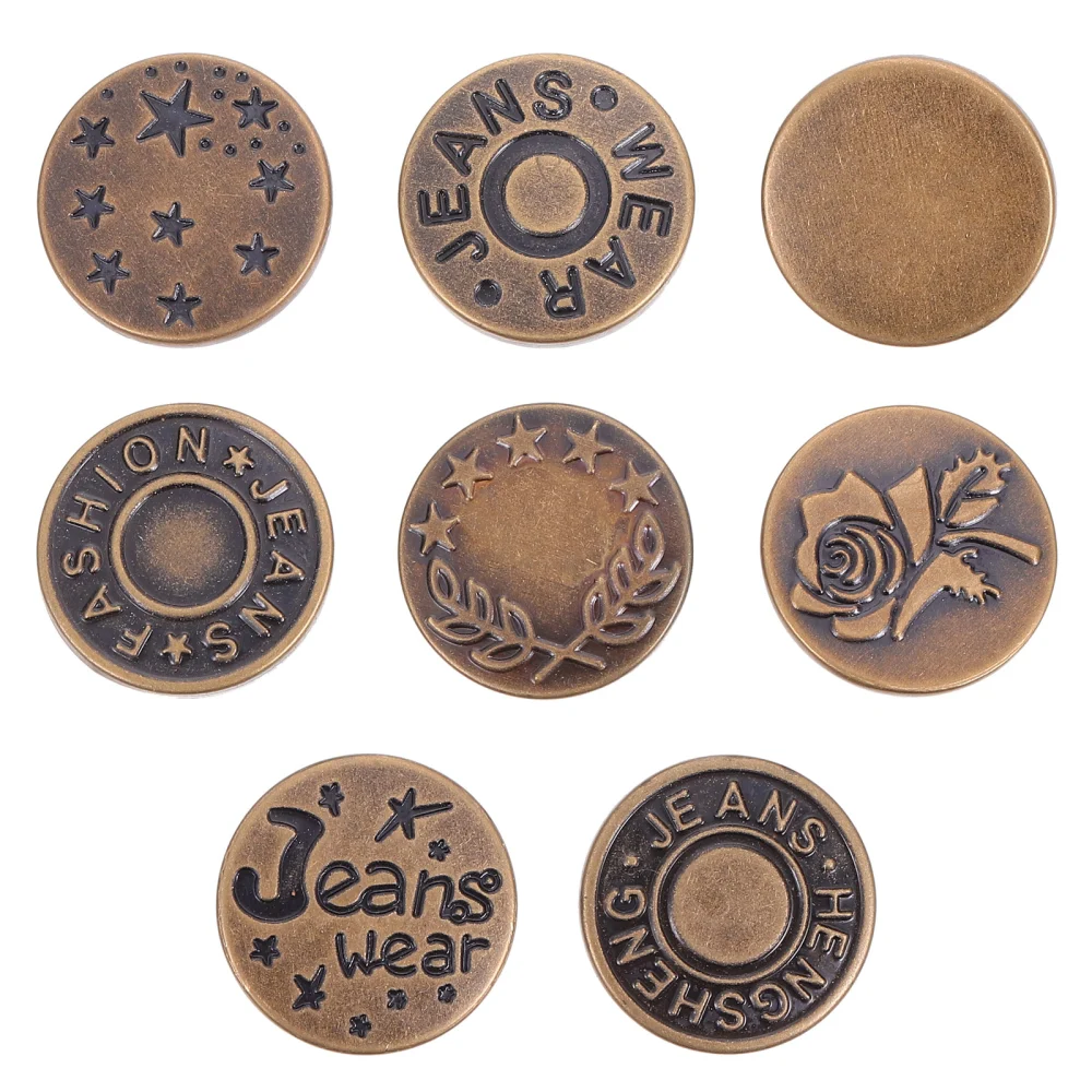 8pcs Replacement Jeans Buttons Metal Jeans Button Nail Free Waist Buckle