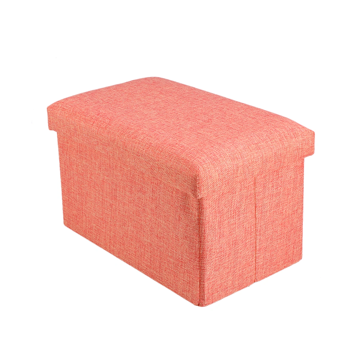Foldable Storage Ottoman with Folding Toy Chest Storage Box Linen Fabric Ottomans Bench Foot Rest for Bedroom Living Room (Orange)