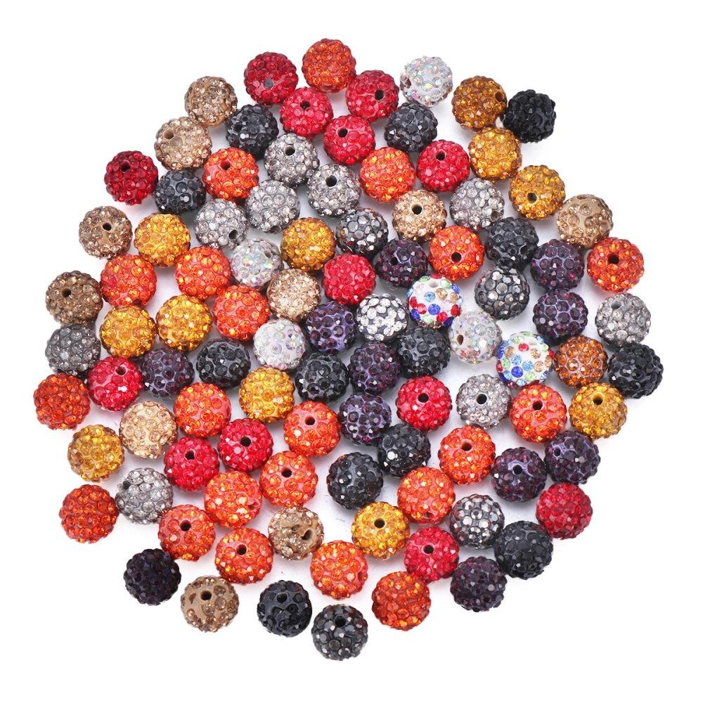 100pcs 10mm Delicate Pottery Mud Water Drill Creative Hole Beads Round Drill Loose Beads DIY Charm for Jewelry Necklace Bracelet (Mixed Color)