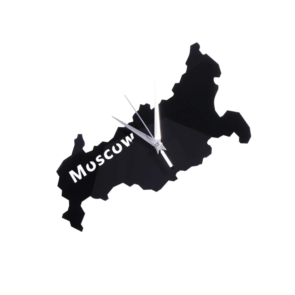 Unique Acrylic Wall Clock Creative City Map Wall Hanging Clock Home Decoration for Office Hotel without Battery - Moscow(Black)