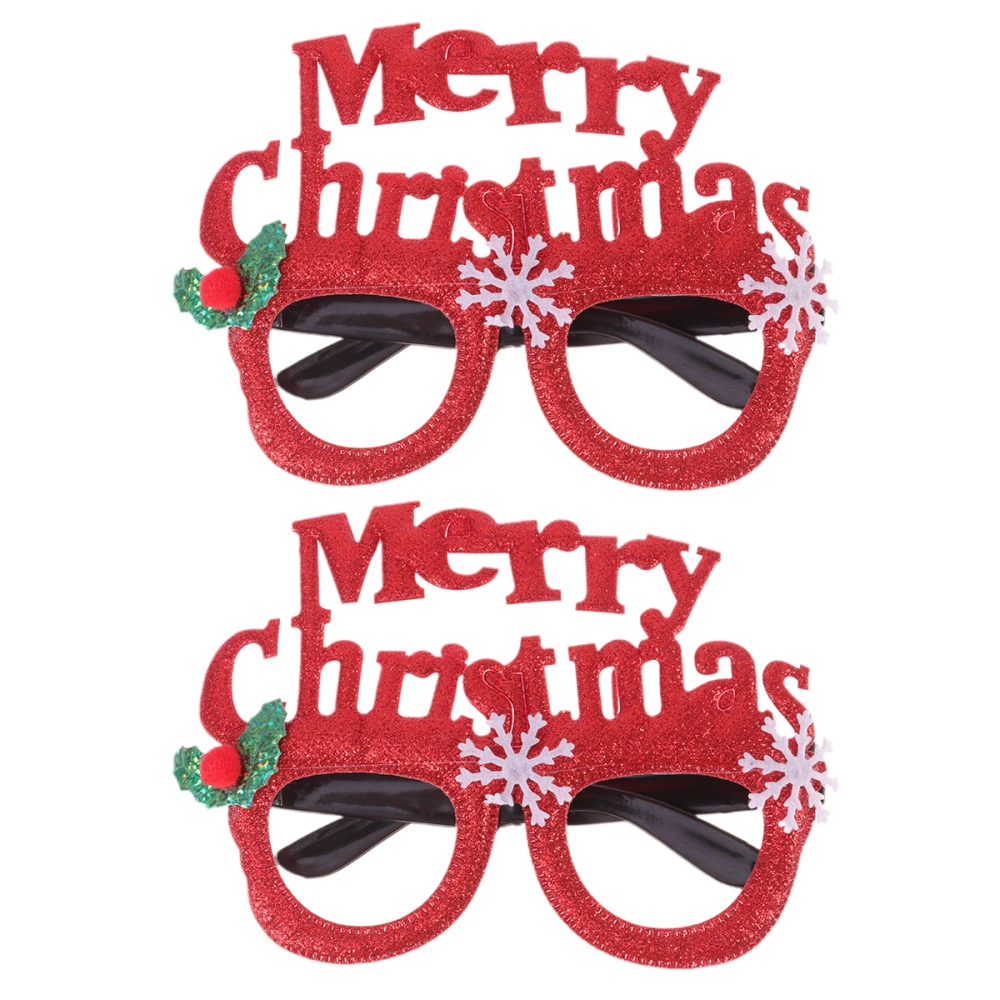 2pcs Decorative Glasses Merry Christmas Letters Glasses Frame Photo Props Party Favors (Red)