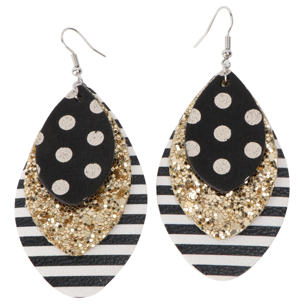 1 Pair of Multi-layered Christmas Striped Sequined Leather Water Drop Earrings