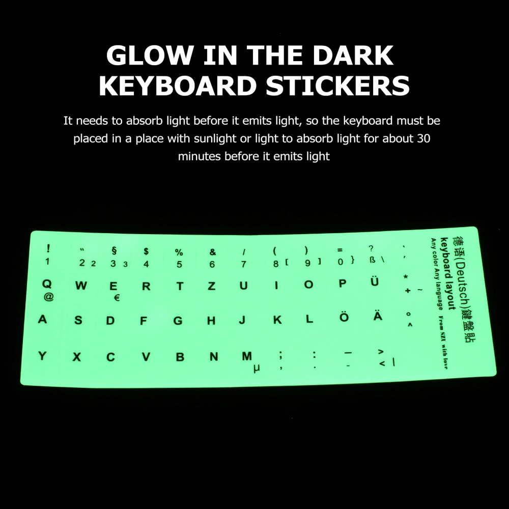 1 Sheet Glow In The Dark Keyboard Sticker German Keyboard Replacement Sticker