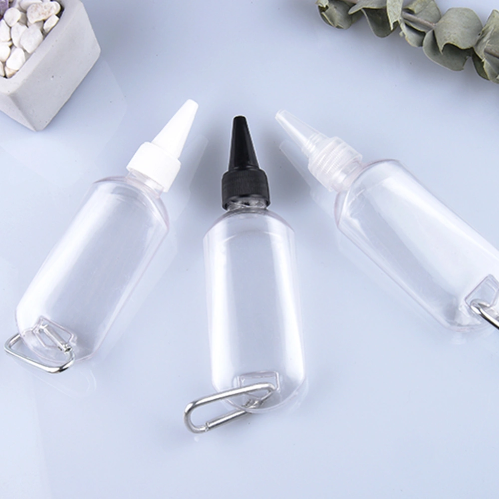 5pcs Empty Hand Sanitizer Bottles with Pointed Mouth Refillable Gel Bottles Lotion Bottles with Hook (50ml, Random Color for Bottle Cap)