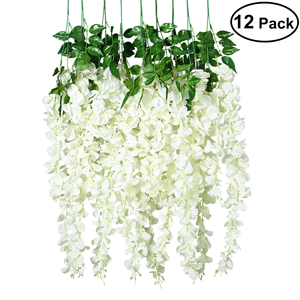 UNOMOR 8 Pcs Artificial Silk Wisteria Ivy Vine Green Leaf Vine Garland Simulation Props 90CM for Party Wedding Home Decoration (White)