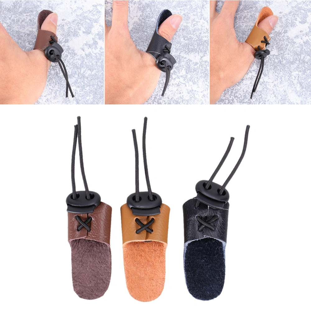 3 Pcs Practical Single Fingers Protective Gear Cowhide Glove for Bow and Arrow Recurve Hunting Archery Supplies (Black, Coffee, Brown Style)