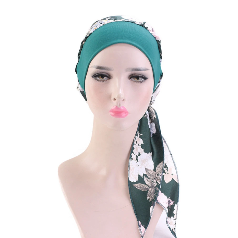 Printed Turban Fashion Turban Hat Elastic Headband Creative Headwrap Dark Green