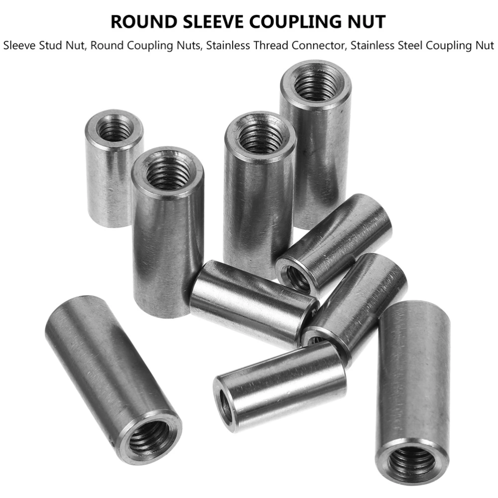 8 Pcs Threaded Sleeve Rod Stainless Thread Round Coupling Nut Sleeve Stud Nut