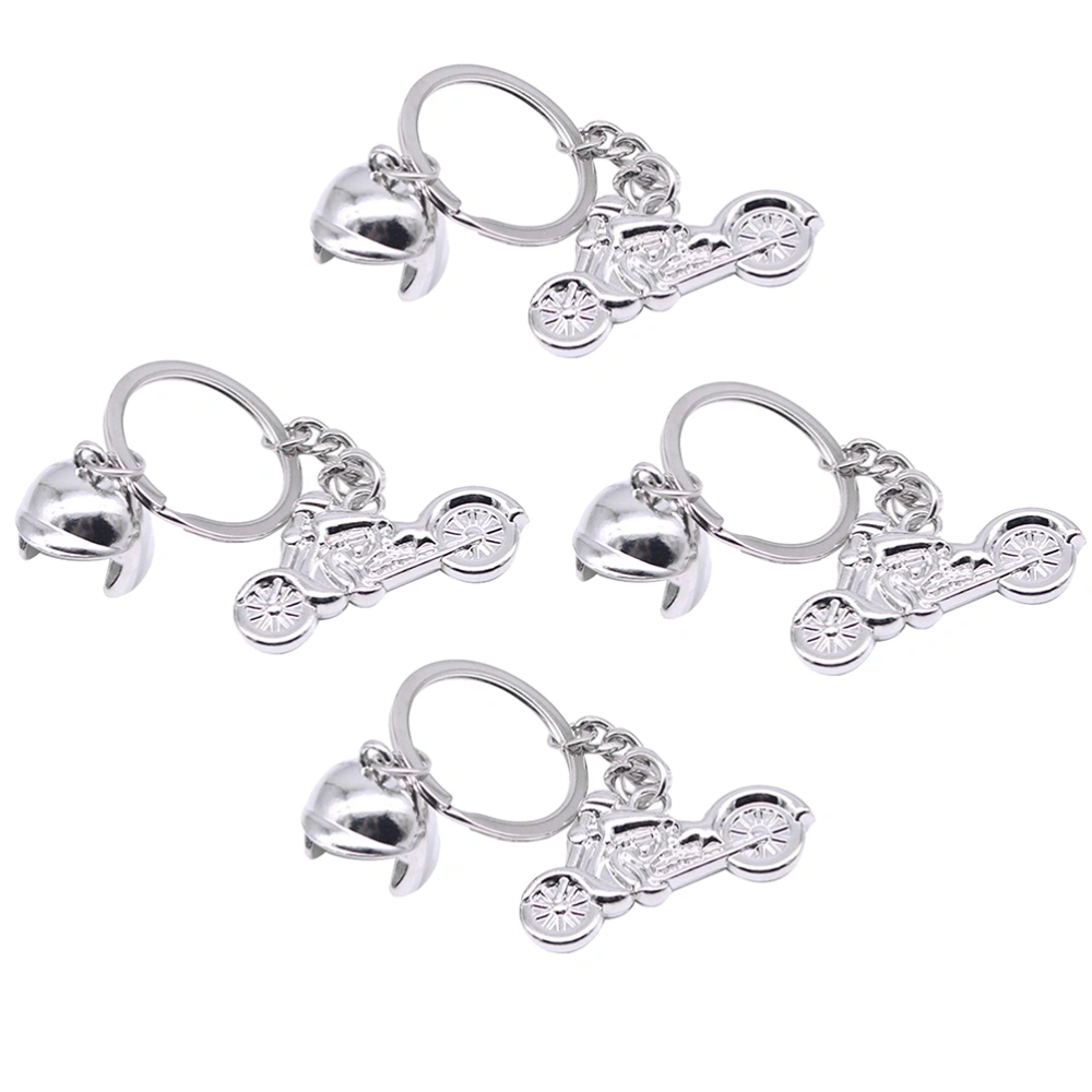 1 Set 4pcs Exquisite Motorcycle Helmet Key Chains Creative Key Pendants (Silver)