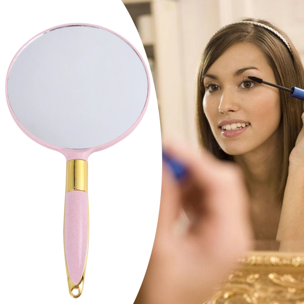 Round Vintage Makeup Mirror Handheld Cosmetic Mirror Portable Makeup Supplies Accessories for Women Female (Pink)