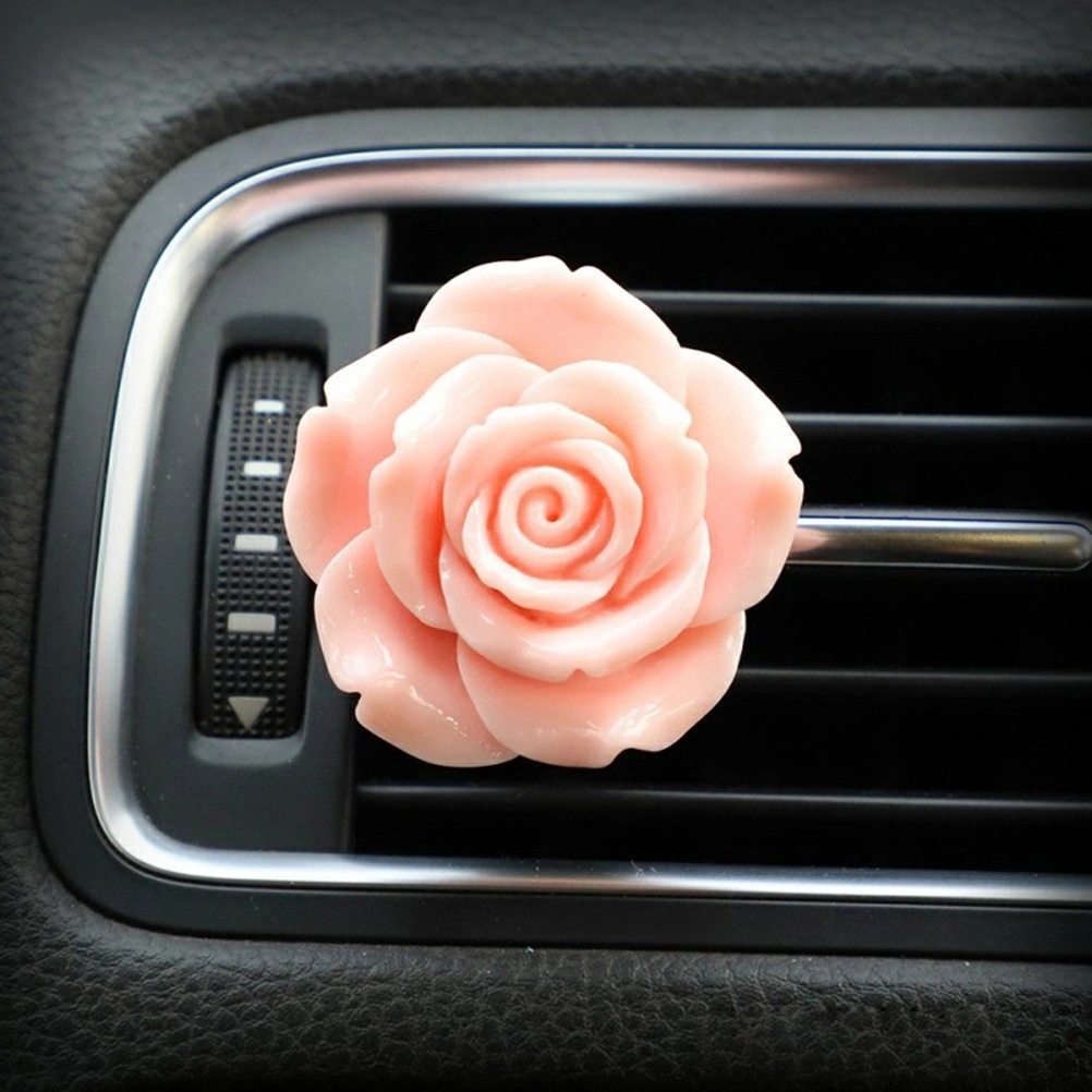 1 Pair of Clip Style Car Perfume Base Rose Shape Aromatherapy Solid Perfume Diffuser Auto Vehicle Inner Dashboard Decoration Festive Gift (Pink, Large and Small Style)
